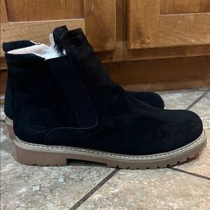 UGG Black Suede Boots with Tan Sole